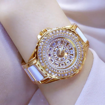 BS bee sister Luxury Brand Women Watches Full Diamond Watch Gold Bracelet Ceramic Strap Female Waterproof Quartz Watches Golden