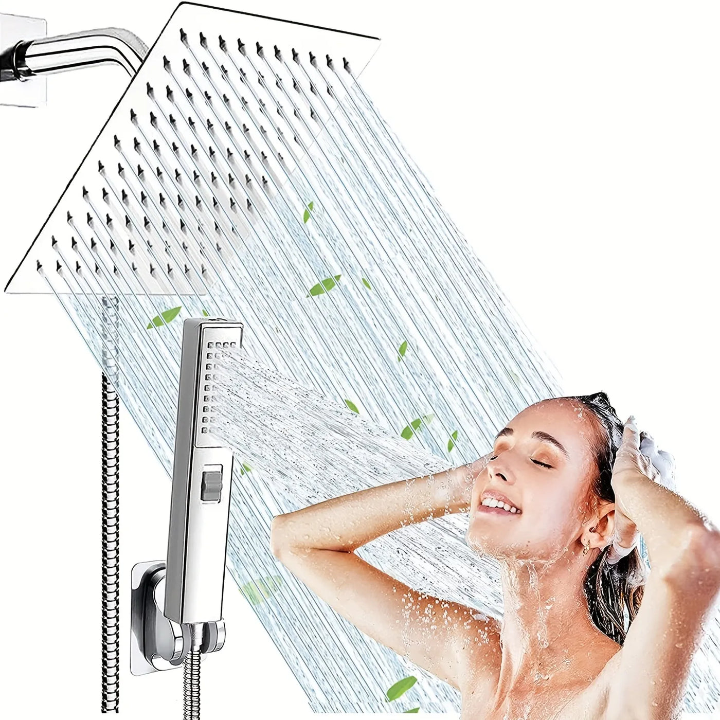 High Pressure 6'' Rain Shower Head with Two-in-One Handhead Shower, Equipped 78" Extra Long Hose, 3-Way Diverter, Adhesive Showe