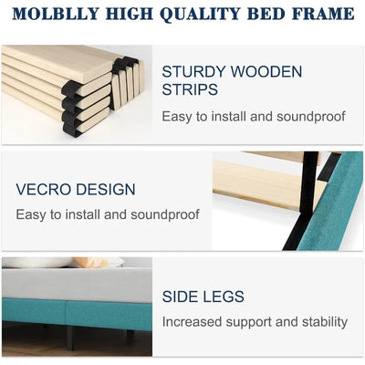 Bed Frame Upholstered Platform with Headboard and Strong Wooden Slats, Strong Weight Capacity, Non-Slip and Noise-Free