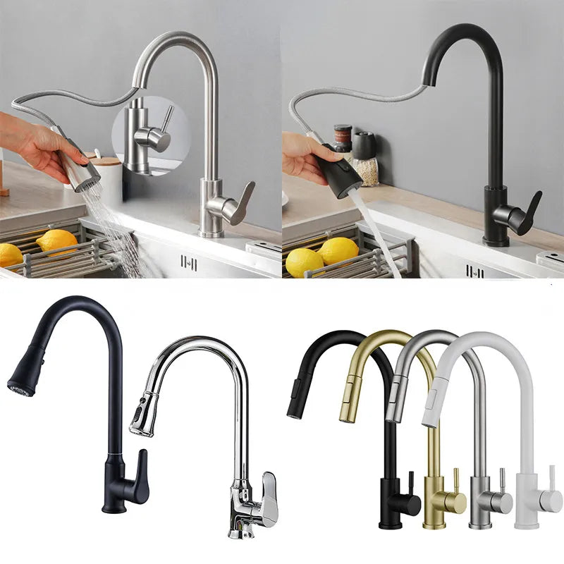 Brushed Nickel Kitchen Faucet Single Hole Pull Out Spout Kitchen Sink Mixer Tap Stream Sprayer Head Chrome/Black Mixer Tap