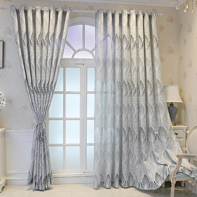 Luxury Sheer Curtains Grey Leaf Floral Semi Sheer Textured Embroidered Window Curtain for Living room Bedroom Voile Curtains