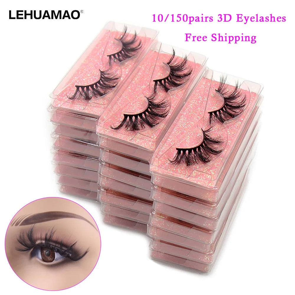 Wholesale Lashes 10/100 pairs/pack 3D Faux Cils Lashes Full Strip Lashes Soft Mink False Eyelashes Custom Box Makeup Eyelashes