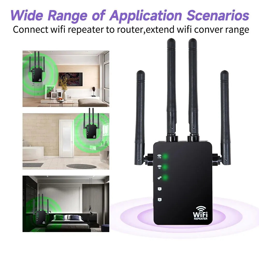 1200Mbps Wifi Repeater Wireless Extender Wifi Booster 5G 2.4G Dual-band Network Amplifier Long Range Signal WifFi Router