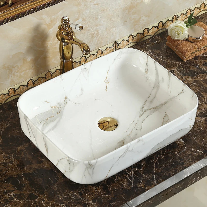 Italian Carrara Natural Stone Art Bathroom Sinks, Ceramic Bathroom Vessel Sink White Marble Wash Basin