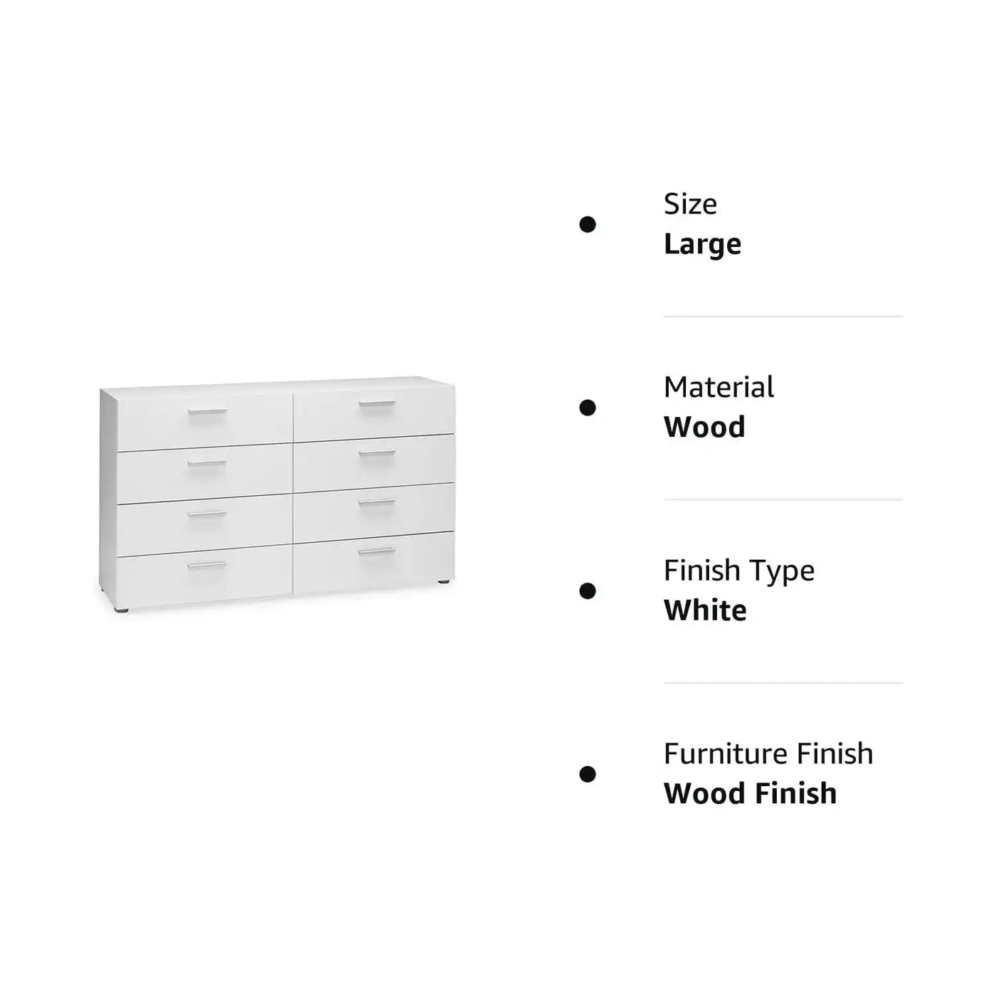 Modern Loft Wood Contemporary 8 Drawer Freestanding Double Storage Dresser, Metal Glides,White,Easy Assembly