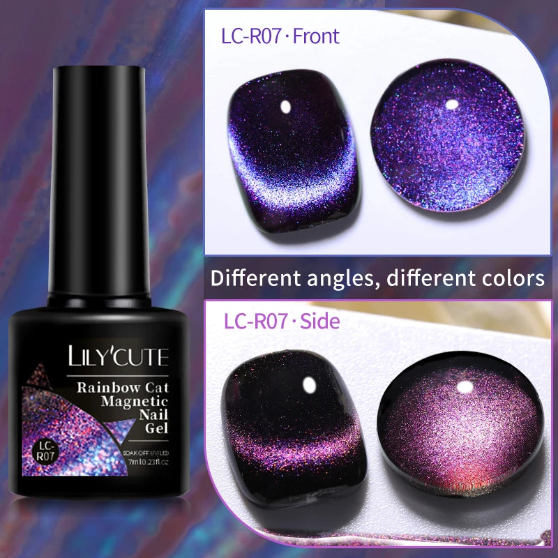 LILYCUTE 7ml Double Light 9D Cat Magnetic Glitter Gel Nail Polish Rainbow Sparkling Colorful Laser Soak Off Nail Art Gel Varnish