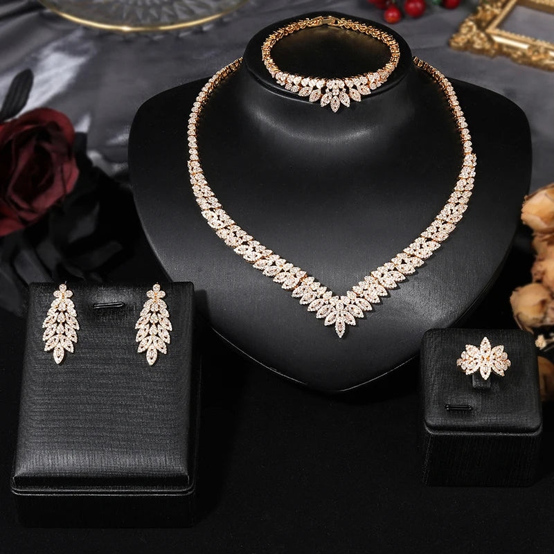 Bridal Zirconia Jewelry Set, Suitable for Women's Parties, Dubai Nigeria Crystal Wedding Jewelry Set