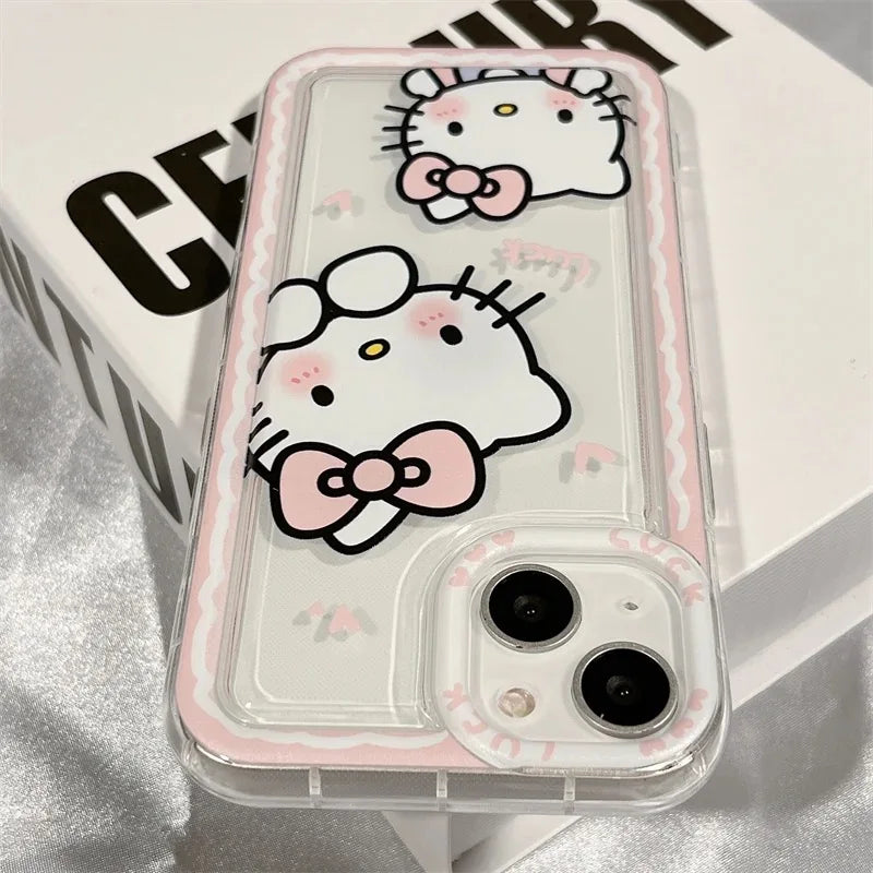 Ins Hello Kitty Pink Edge Phone Case for Iphone Pro Max XR XS Plus Y2k Girl Clear Gift Silicone Anti-fall