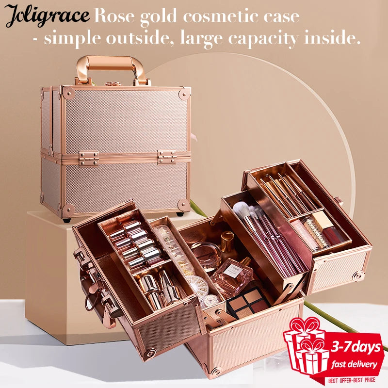 Makeup Case Portable Travel Alloy Cosmetics Make Up Storage Organizer Box Jewelry Nail Manicure Beauty Vanity Suitcase for Women