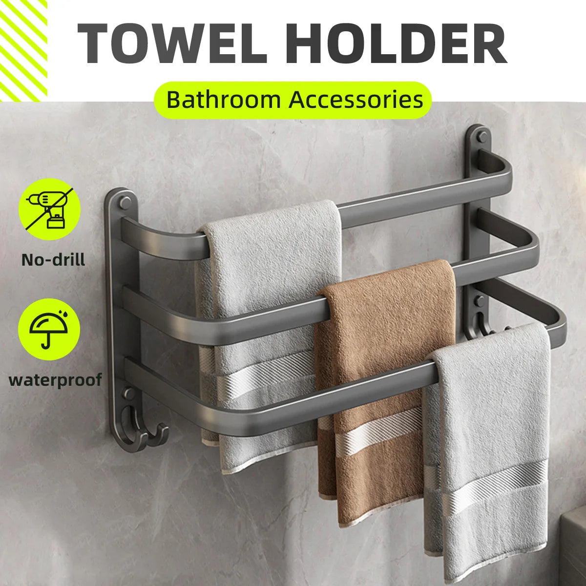 Aluminum Alloy Towel Holder Without Drilling Bathroom Accessories Towel Rack Wall Mounted Bathroom Shelf