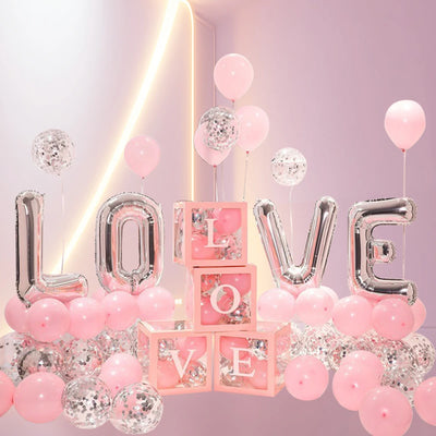 1Set Transparent Letter Balloon Box Letter Love Red Foil Balloons Happy Valentine’s Day Wedding Room Party Decorations