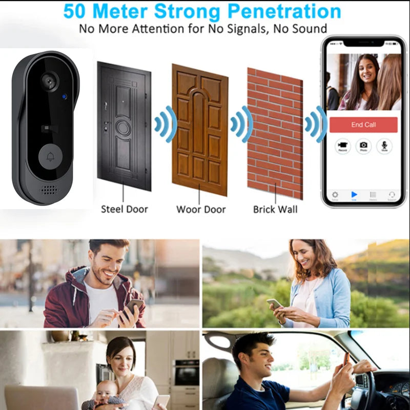 Tuya Wireless Waterproof Doorbell Camera with HD Video Night Vision Voice Change - Smart Home Security System Monitor Smart Life