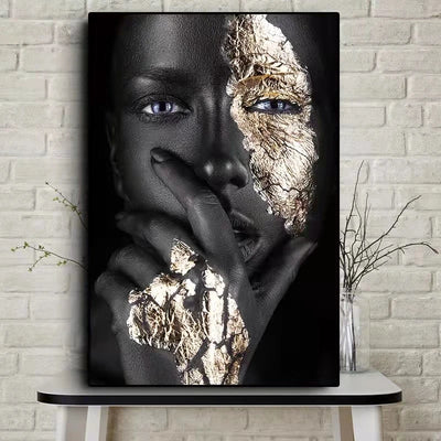 African Art Black and Gold Woman Oil Painting on Canvas Cuadros Posters and Prints Scandinavian Wall Art Picture for Living Room