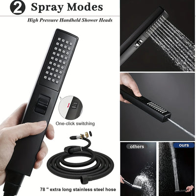 High Pressure 6'' Rain Shower Head with Two-in-One Handhead Shower, Equipped 78" Extra Long Hose, 3-Way Diverter, Adhesive Showe