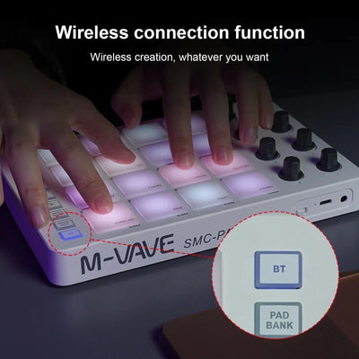 MIDI Controller Strike Pad RGB Backlight MIDI Keyboard BT Connection Low Latency 3.5mm Output Interface ith 16 Strike Pads