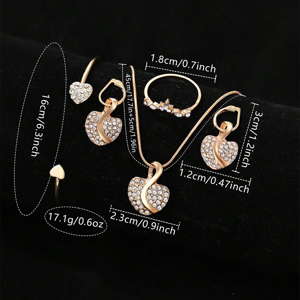 Women's Quartz Watch Gold Luxury Women Ring Necklace Earring Rhinestone Fashion Wristwatch Casual Ladies Watches Jewelry Set ﻿