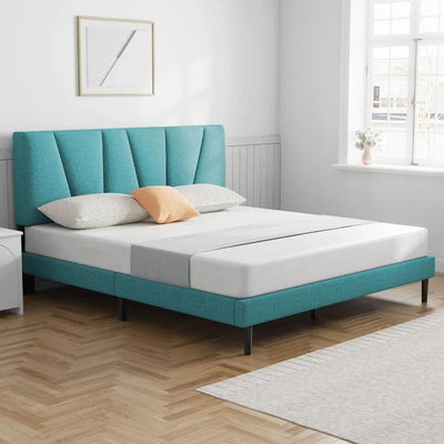 Bed Frame Upholstered Platform with Headboard and Strong Wooden Slats, Strong Weight Capacity, Non-Slip and Noise-Free