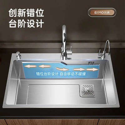 Ermo Sink Large Single Slot Stainless Steel Side Drain Vegetable Washing Basin Sink Under The Table Kitchen Household