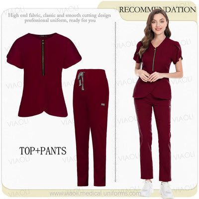 Medical Scrub Set Beauty Hospital Surgical Uniforms Women Scrub Tops Pants Nurses Accessories Dental Clinic Pet Workwear Clothes