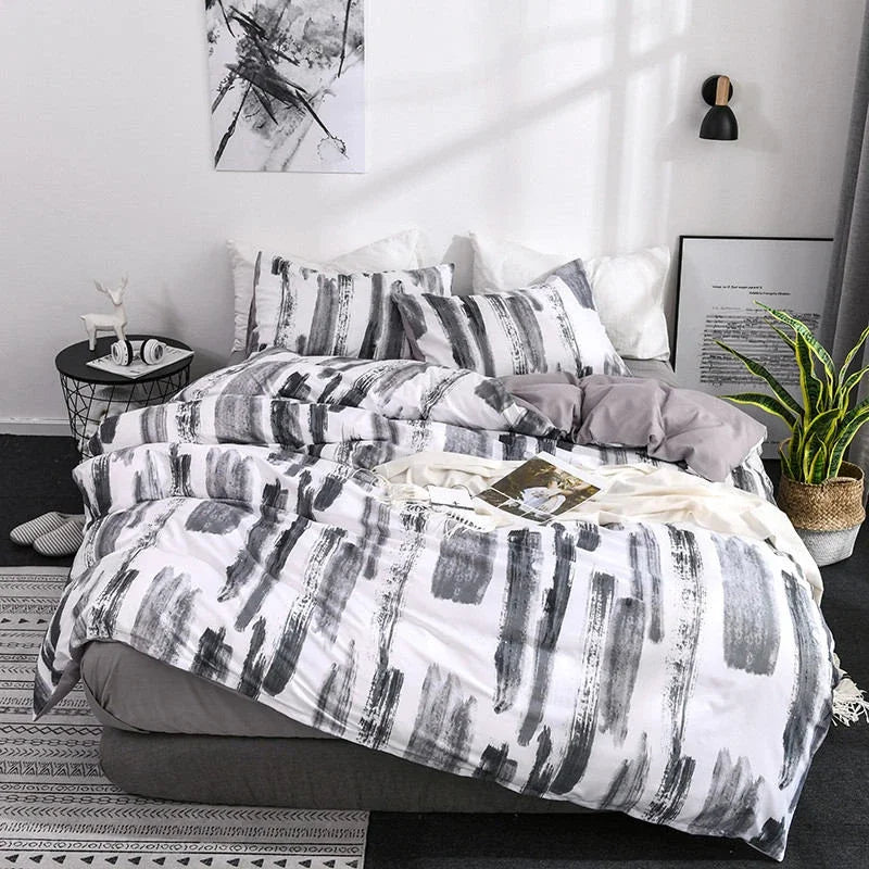 Simple Black White Print King Size Bedding Set Queen Plain Chinese Ink Twin Duvet Cover Set 200x230 Quilt Covers Pillow Covers