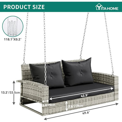 Garden Chair Swing Chair Outdoor Grey Rattan Patio Swing For Garden, Balcony, Living Room, Grey Rattan Black Cushions