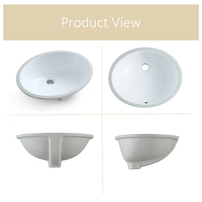 Undermount Oval Bathroom Sink, Ceramic White Vanity Top Sink with Overflow