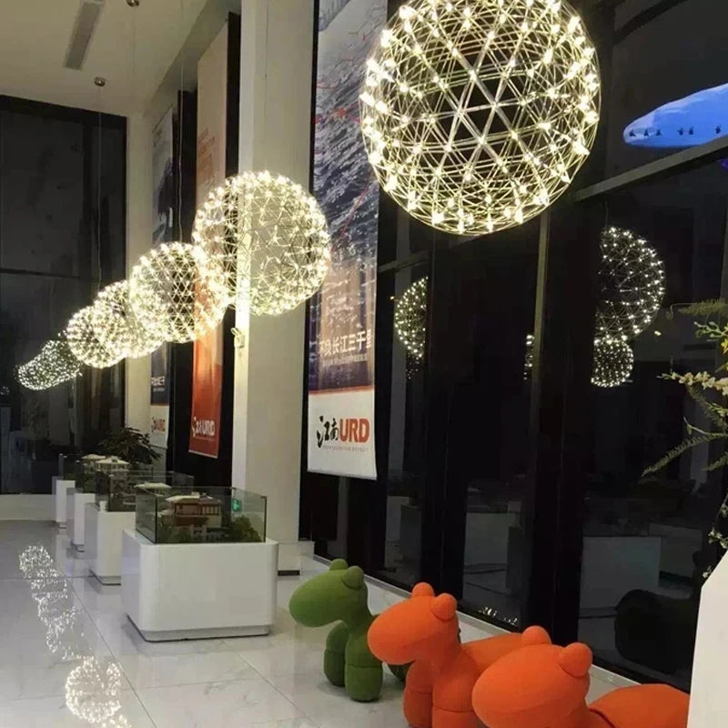 LED Spark Ball Lights Chandelier for Dining Room Firework Stainless Pendant Light hanging lamps for ceiling Home Decor