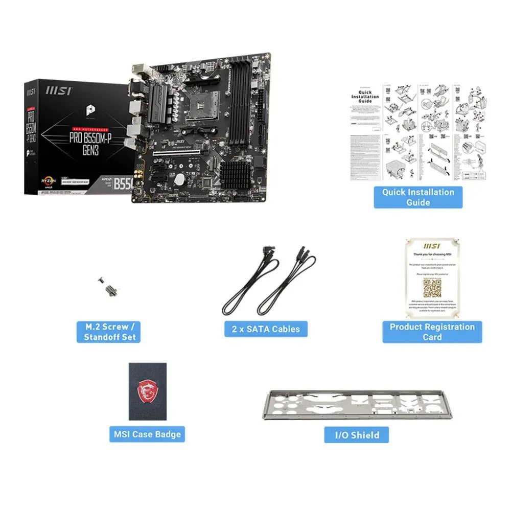 MSI PRO B550M-P GEN3 AMD PRO B550M-P GEN3  Gaming Motherboard AM4 DDR4 M.2 Supports Ryzen CPU R3 R5 R7 5000&3000 Series Desktop Computer Mainboard