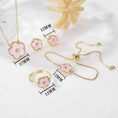 18K Gold Plated Clover Flower Necklace Earrings Bracelet Ring Women Set High Quality Luxury Bride Gift Clover