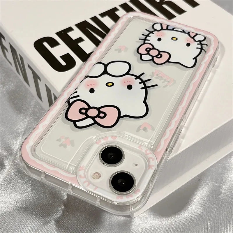 Ins Hello Kitty Pink Edge Phone Case for Iphone Pro Max XR XS Plus Y2k Girl Clear Gift Silicone Anti-fall