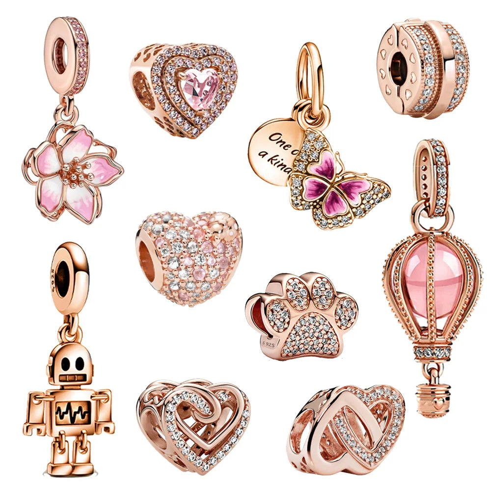 New Rose Gold Pendant Silver Colour Fit Pandora Charms Silver Colour Original Bracelet for Jewelry Making