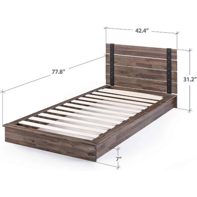 Metal and Wood Platform Bed Frame / Solid Acacia Wood Mattress Foundation / No Box Spring Needed / Easy Assembly