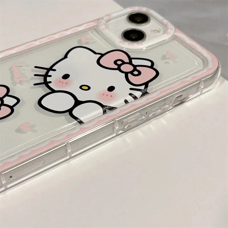 Ins Hello Kitty Pink Edge Phone Case for Iphone Pro Max XR XS Plus Y2k Girl Clear Gift Silicone Anti-fall