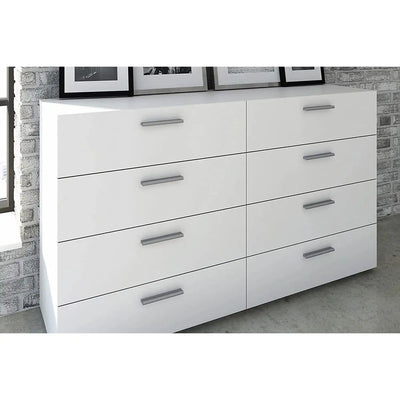 Modern Loft Wood Contemporary 8 Drawer Freestanding Double Storage Dresser, Metal Glides,White,Easy Assembly