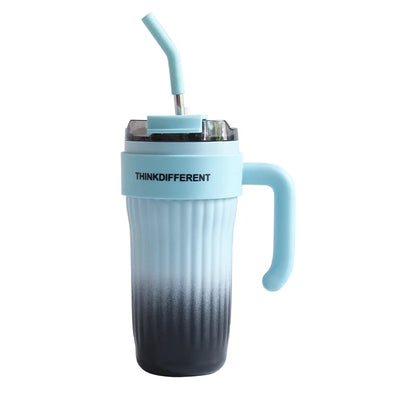 Stainless Steel Handle Ice Cream hot and cold Cup with Straw  Insulation Keeps Cold and Heat Cup Large Capacity Mug