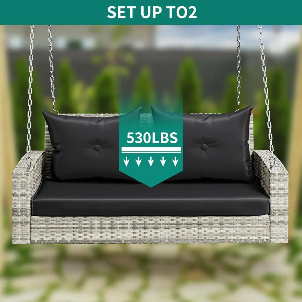 Garden Chair Swing Chair Outdoor Grey Rattan Patio Swing For Garden, Balcony, Living Room, Grey Rattan Black Cushions