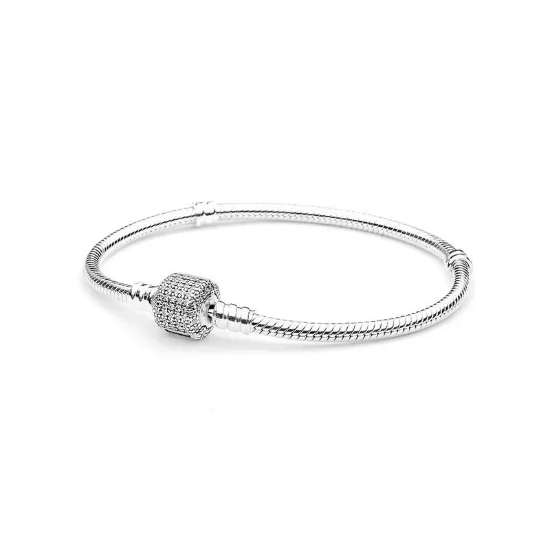 100%Original Logo Sterling Silver 925 Snake Chain Bracelet Suitable for Original Beads Ladies Charm DIY Beads JewelryGiftscharms