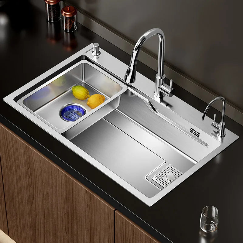 Ermo Sink Large Single Slot Stainless Steel Side Drain Vegetable Washing Basin Sink Under The Table Kitchen Household