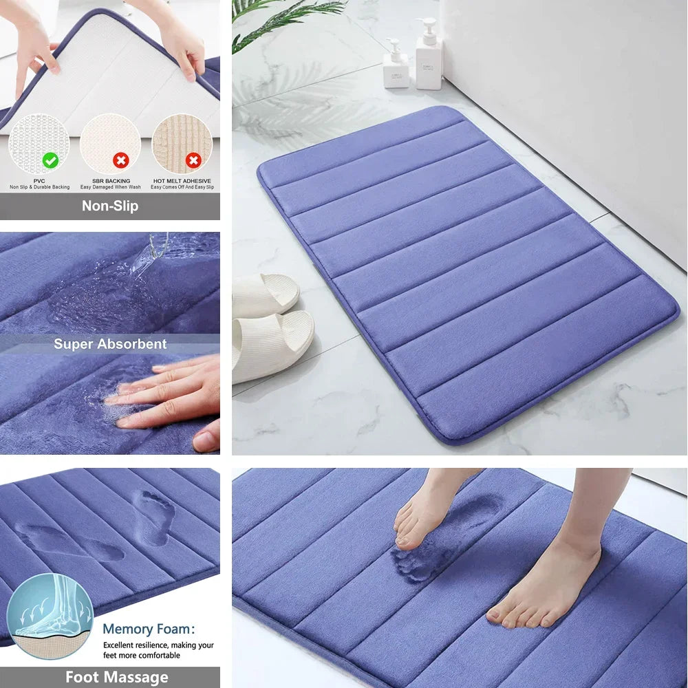 Set 3 Piece Memory Foam Bathroom Rug Grey Non-Slip Extra Absorbent Toilet Bath Foot Mats Sets Soft & Dry Home Washable Carpets