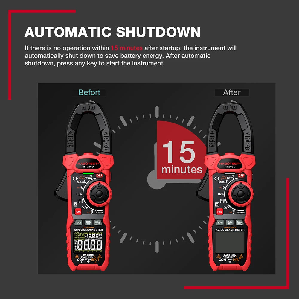 HT208A/D AC/DC Digital Clamp Meter Meter Multimeter Pinza Amperimetrica True RMS High Precision Capacitance NCV Ohm Hz Tester