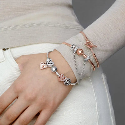 925 Sterling Silver Pandora Rose Gold Bracelet Logo Women's Exquisite Jewelry DIY High Quality Charm Bestselling Gift