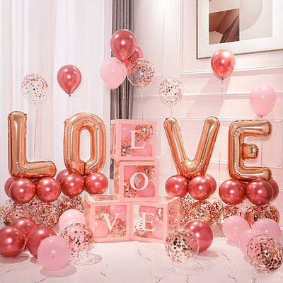 1Set Transparent Letter Balloon Box Letter Love Red Foil Balloons Happy Valentine’s Day Wedding Room Party Decorations