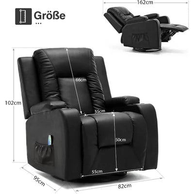 Leather Lounge Modern Sofa Seat with Heated Massage Lounge 360 Degree Swivel with Drink Holder Living Room Chair