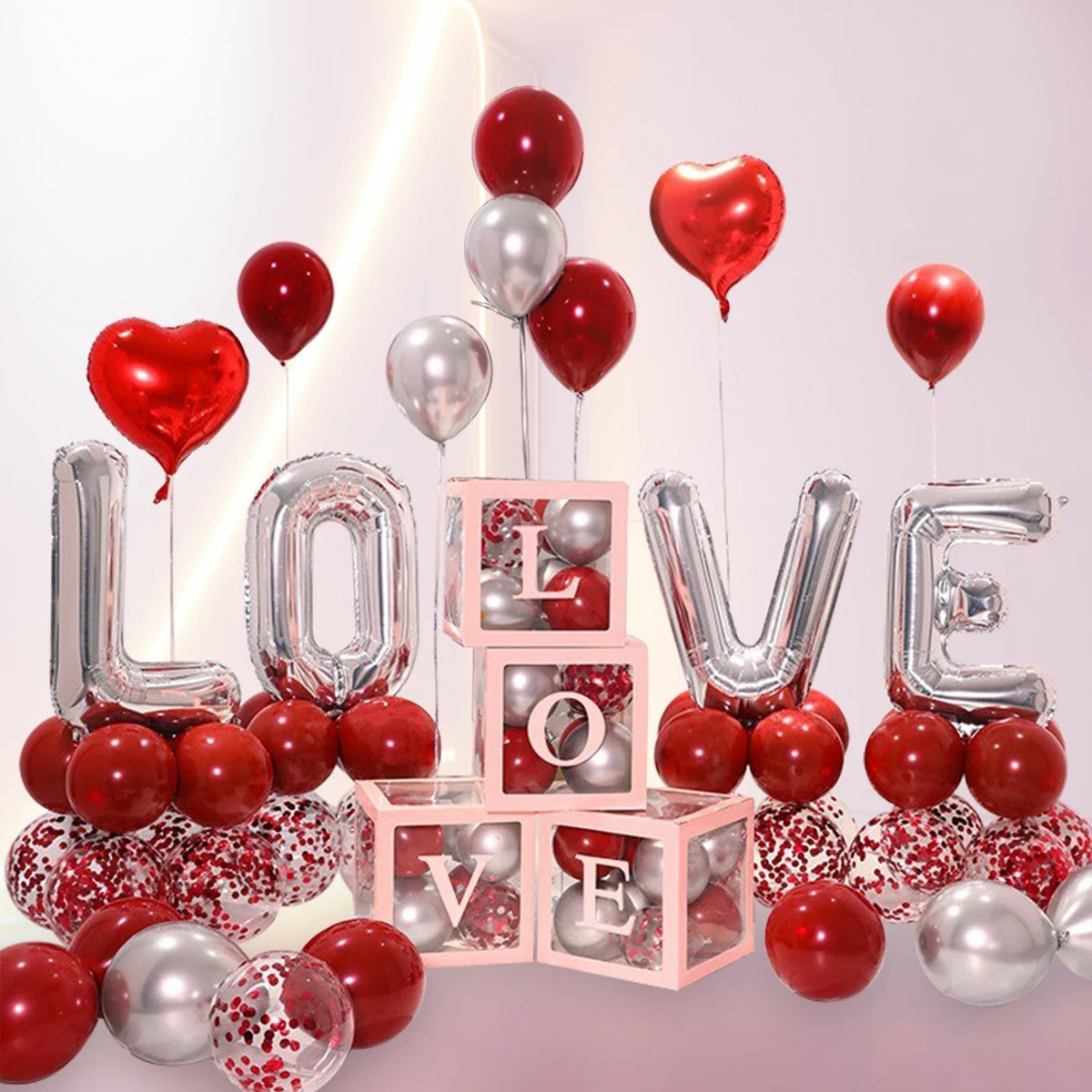 1Set Transparent Letter Balloon Box Letter Love Red Foil Balloons Happy Valentine’s Day Wedding Room Party Decorations