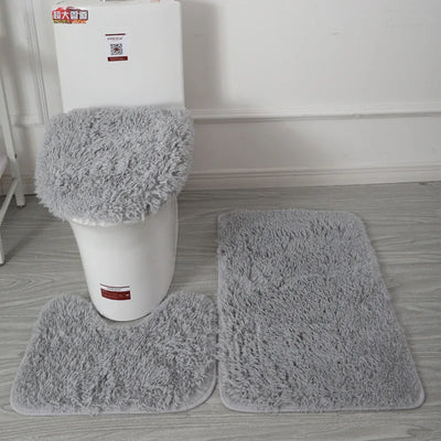 3pcs/set Plush Bathroom Bath Mat Set Anti Slip Toilet Rugs and Toilet Lid Cover Soft Fluff Shower Carpet Floor Mats