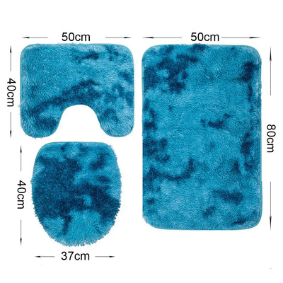 3pcs Bathroom Mat Set for Bathroom Silk Tie-Dye Toilet Soft Non Slip Rug Shower Carpets Toilet Lid Cover Floor Mats for Hallway