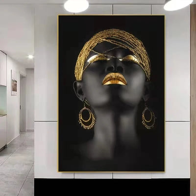 African Art Black and Gold Woman Oil Painting on Canvas Cuadros Posters and Prints Scandinavian Wall Art Picture for Living Room