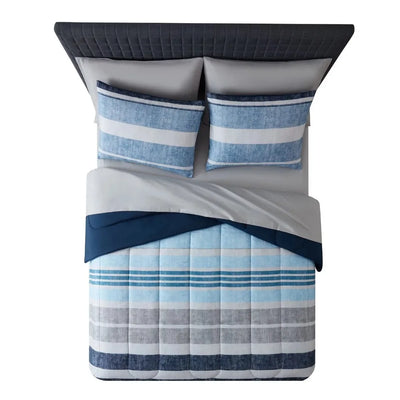 Blue Stripe 7 Piece Bed in a Bag Comforter Set with Sheets bed set  bedding set Home Textile