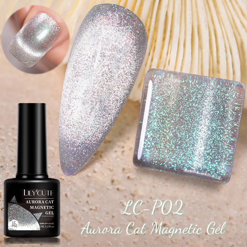 LILYCUTE 7ml Double Light 9D Cat Magnetic Glitter Gel Nail Polish Rainbow Sparkling Colorful Laser Soak Off Nail Art Gel Varnish