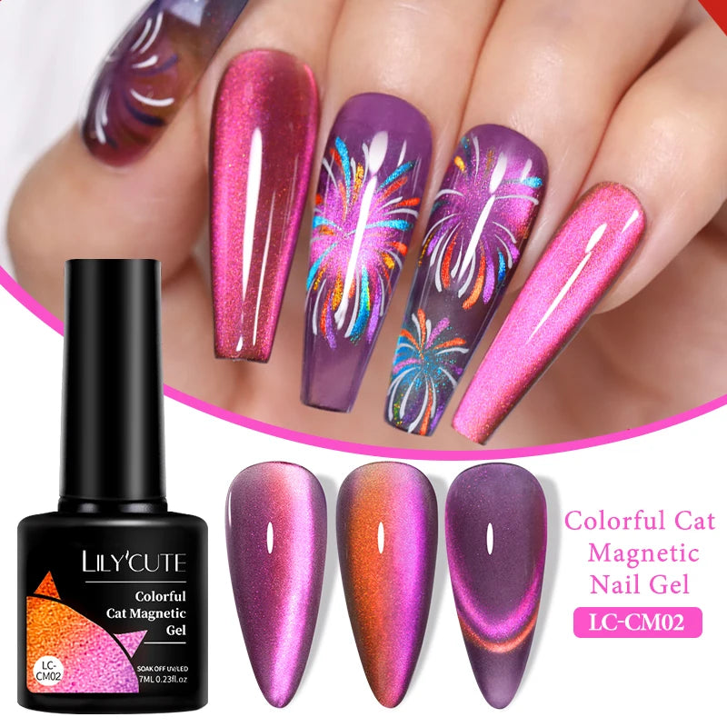 LILYCUTE 7ml Double Light 9D Cat Magnetic Glitter Gel Nail Polish Rainbow Sparkling Colorful Laser Soak Off Nail Art Gel Varnish